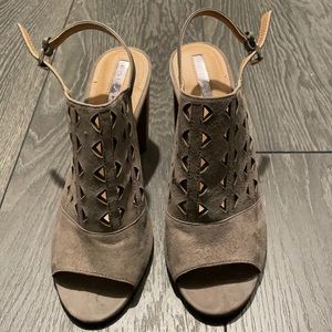 Tahari suede open toe block heels